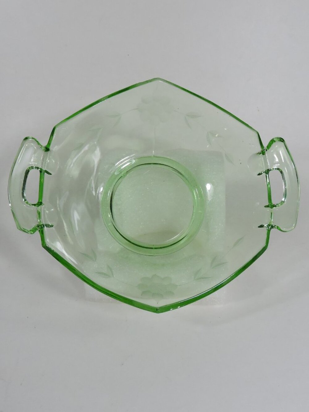 Vintage Imperial Glass 2 Handle Bowl - Green Pressed Candy Dish